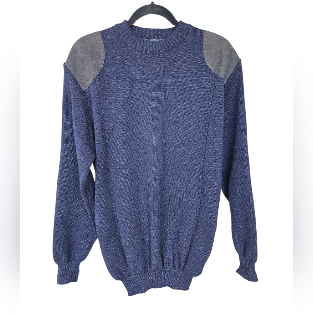 Commando Style New Wool Sweater Wooley Back Size M Suede Leather Patches England